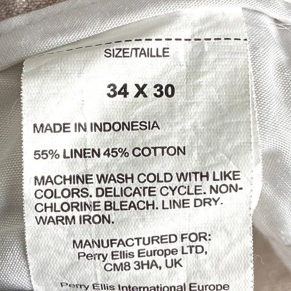 Perry Ellis Pants Mens 34x30 (37x28) Beige Linen Drawstring Beach Summer Preppy